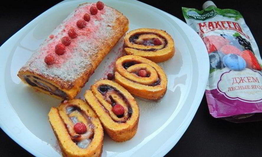 Рецепт тыквенного рулета с джемом и кремом