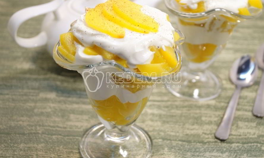 Рецепт творожного десерта с персиками