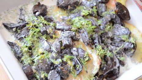 ароматные картофельно-кабачковые драники, запеченные с подберезовиками