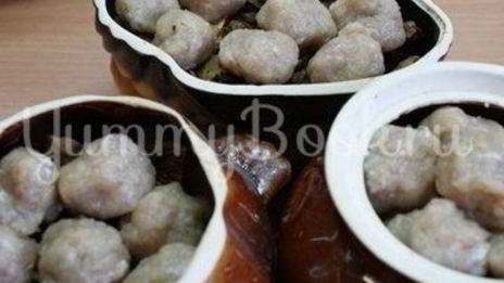 картофель с грибами и фрикадельками в горшочках