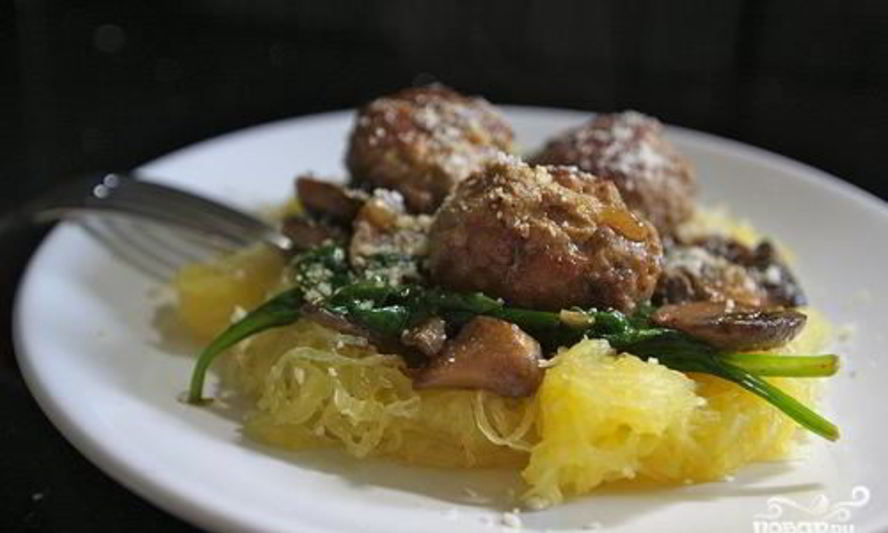 Рецепт спагетти сквош с фрикадельками и шпинатом