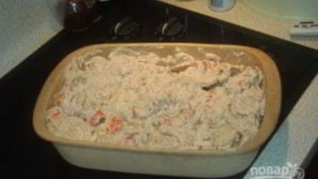 картошка с курицей и грибами в духовке