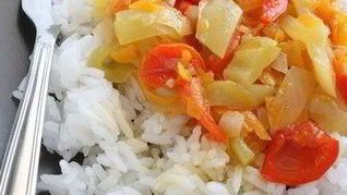 Рис арборио с печеными перцами и помидорами