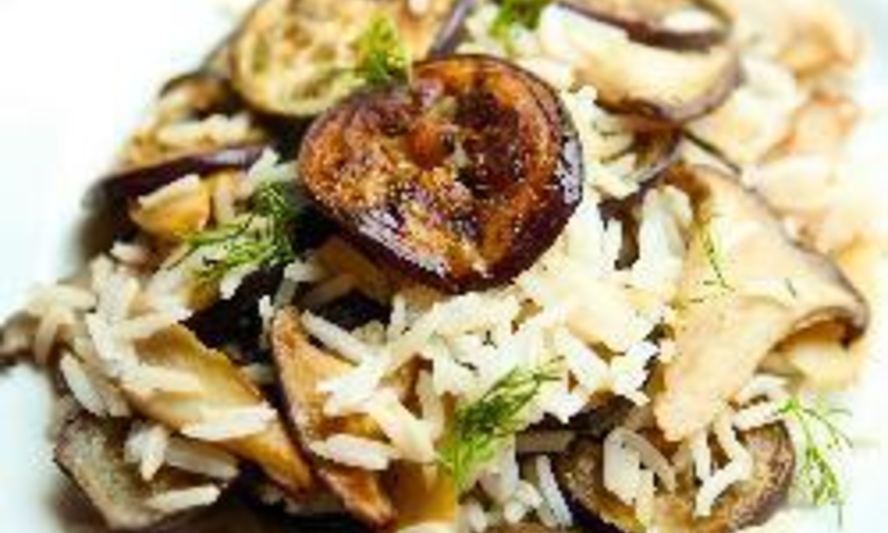 Рецепт риса с грибами вешенки и баклажанами