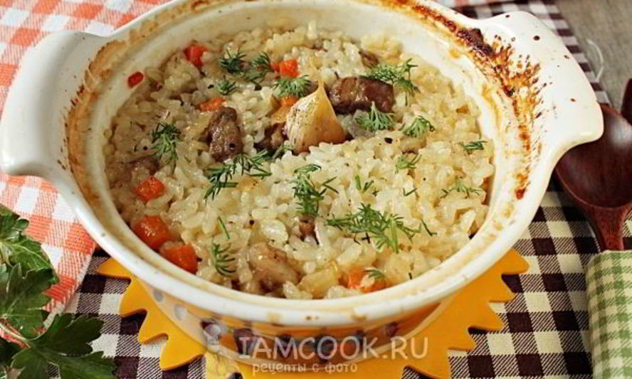 Рецепт риса с мясом в горшочках в духовке