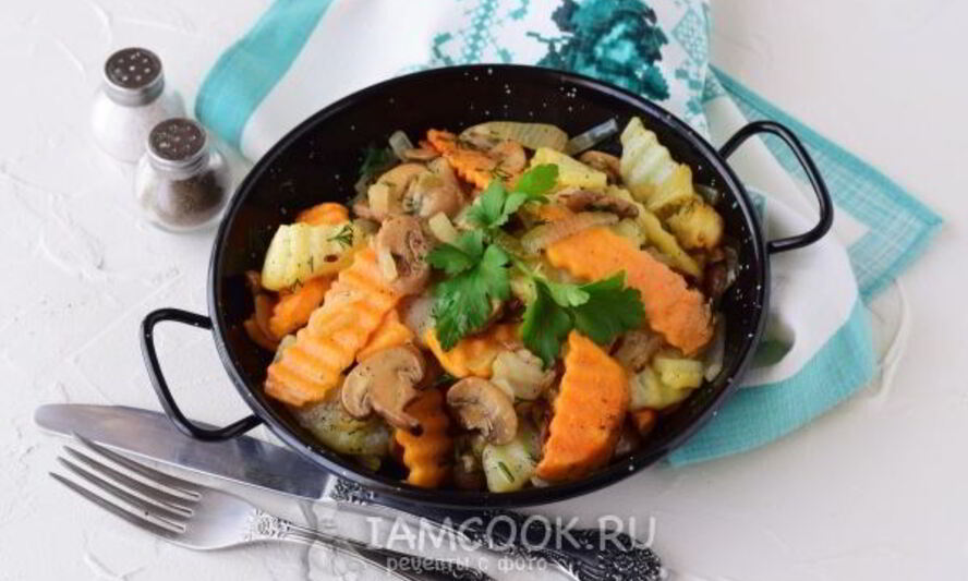 Рецепт жареной картошки с грибами и луком