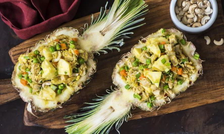 Рецепт жареного риса с ананасом и свининой