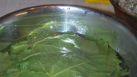 долма с чесночным соусом и кинзой