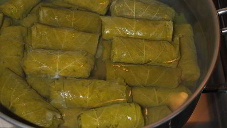 долма с чесночным соусом и кинзой