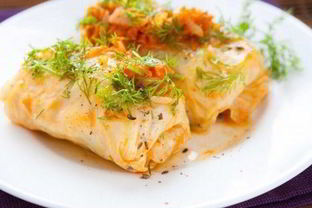 Запеченные голубцы с зеленой гречкой и тофу