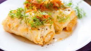 Запеченные голубцы с зеленой гречкой и тофу