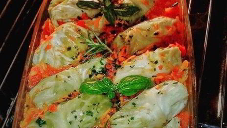 запеченные голубцы с зеленой гречкой и тофу