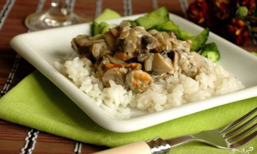 Рецепт мидий и шампиньоны в сливках