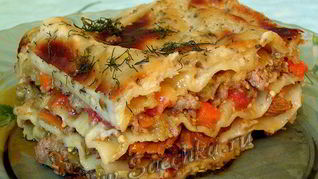 Лазанья с фаршем и баклажанами