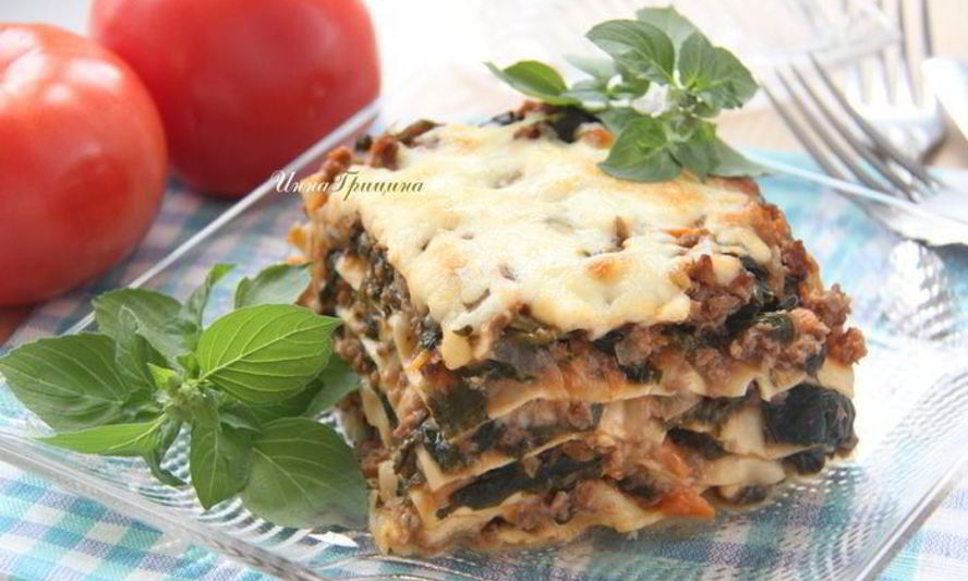 Рецепт мясной лазанья со шпинатом