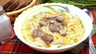 Лапша с куриной печенью