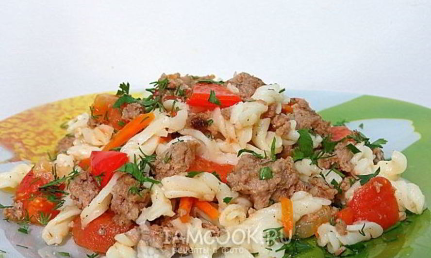 Рецепт макарон с фаршем и помидорами