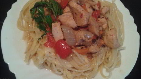 паста с куриным филе и сладким перцем