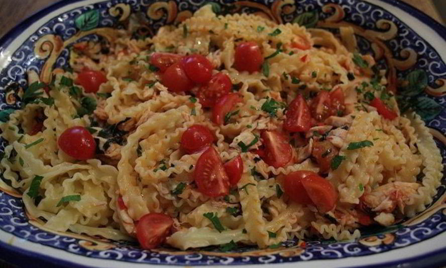 Рецепт пасты с сибасом и помидорами черри