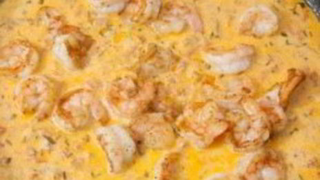 спагетти с креветками в сливочно-томатном соусе