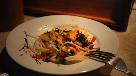 спагетти с креветками