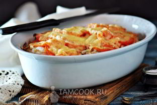 Мясо по-французски с грибами и помидорами