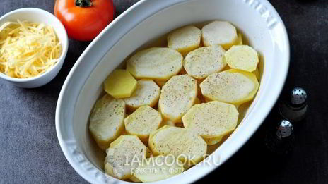 мясо по-французски с грибами и помидорами