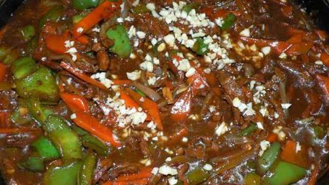 мясо в кисло-сладком соусе с овощами