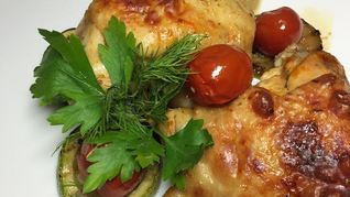 Цыпленок с хариссой и овощами