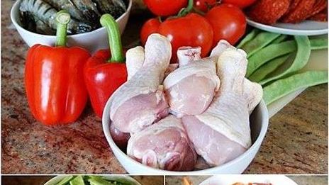 паэлья с колбасой и морепродуктами