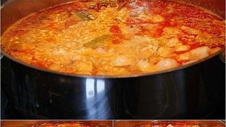 паэлья с колбасой и морепродуктами