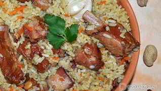 Плов с копчеными ребрышками