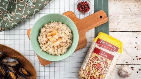 ризотто с креветками и мидиями