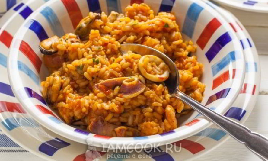 Рецепт ризотто с морепродуктами в томатном соусе