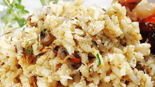 Ризотто с шампанским, креветками и гребешками