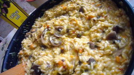 ризотто с шампиньонами и овощами