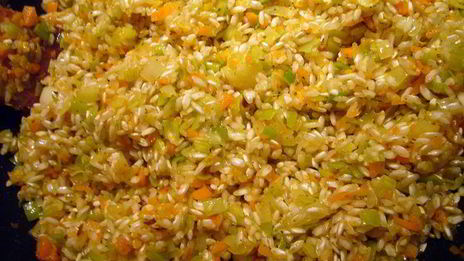 ризотто с шампиньонами и овощами