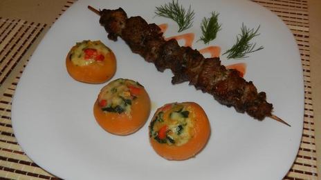 шашлычок с запечеными фаршированными репками
