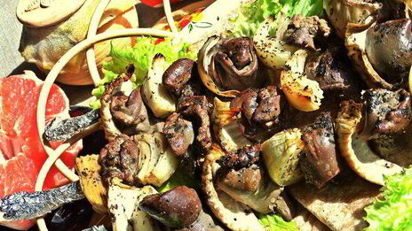 шашлык из печенки с луком и фенхелем