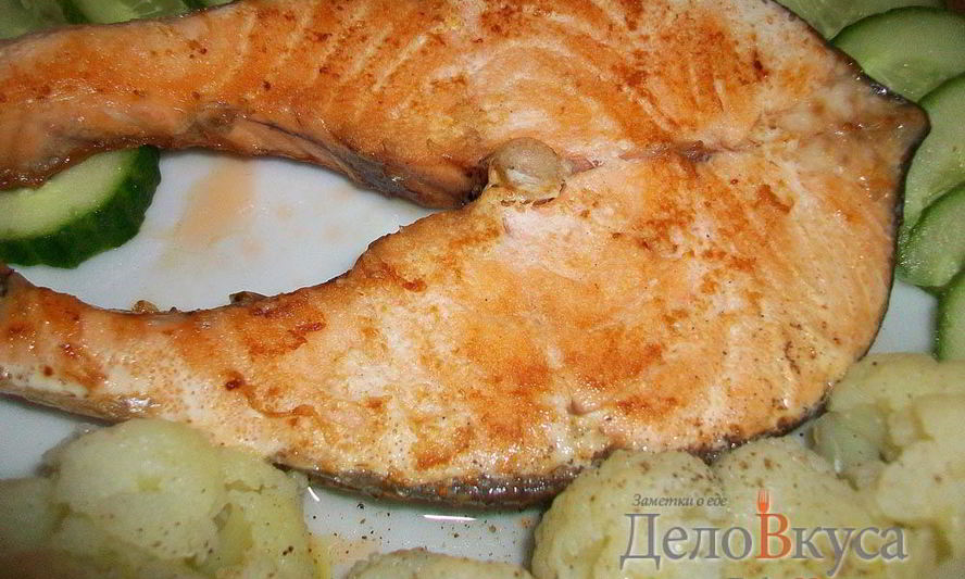 Рецепт жареного стейка из семги без масла