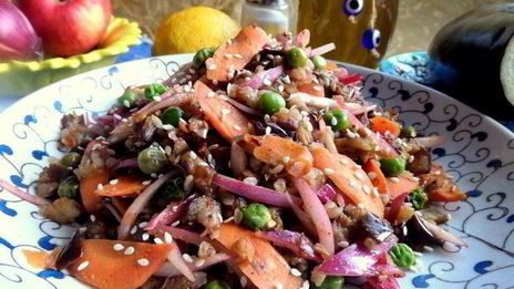 гречка с баклажаном и морковкой