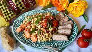 Гречка в сливочно-имбирном соусе с мясом на гриле