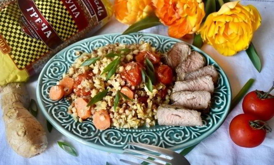 Рецепт гречки в сливочно-имбирном соусе с мясом на гриле