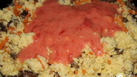 пшенная каша с куриными сердечками