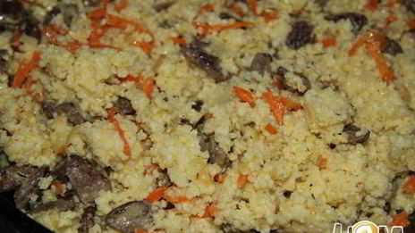 пшенная каша с куриными сердечками