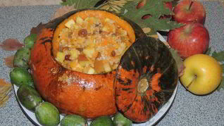 Запеченная каша в тыкве с фруктами Райское наслаждение