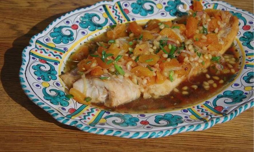 Рецепт трески в кленовом сиропе под соусом из кураги