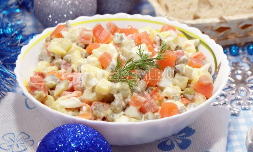 Рецепт салата оливье с семгой