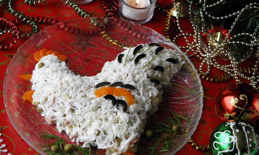 Рецепт салата оливье в виде петуха