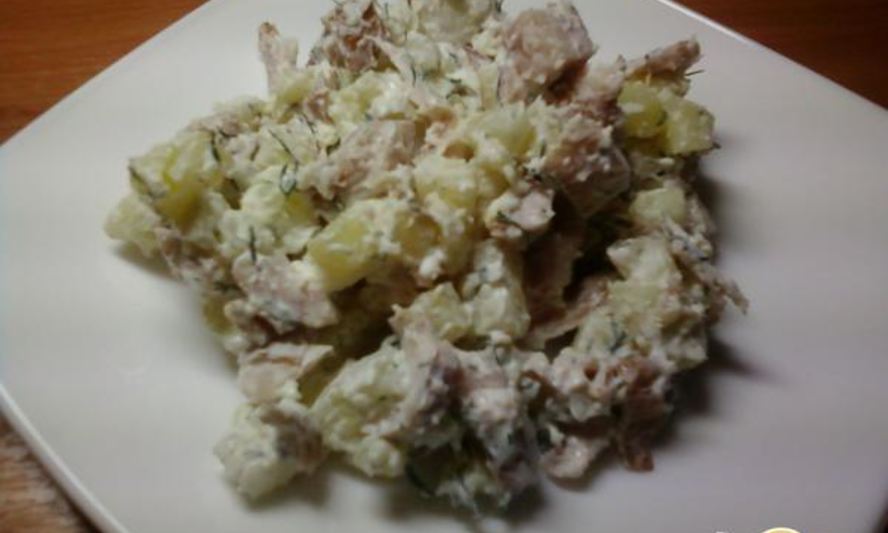 Рецепт салата из копченой курицы с картофелем